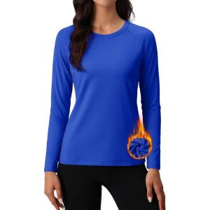 imageMAGCOMSEN Womens Thermal Shirts Fleece Pullover Long Sleeve Undershirt Tops Warm Workout Winter Base LayerColor Blue