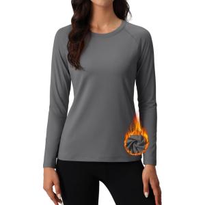 imageMAGCOMSEN Womens Thermal Shirts Fleece Pullover Long Sleeve Undershirt Tops Warm Workout Winter Base LayerDark Grey