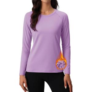 imageMAGCOMSEN Womens Thermal Shirts Fleece Pullover Long Sleeve Undershirt Tops Warm Workout Winter Base LayerLight Purple
