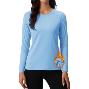 imageMAGCOMSEN Womens Thermal Shirts Fleece Pullover Long Sleeve Undershirt Tops Warm Workout Winter Base LayerLight Sky Blue