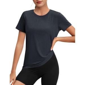 imageMAGCOMSEN Womens Tops Short Sleeve Workout Shirts UPF 50 Quick Dry Athletic Running Swim Rash GuardBlack