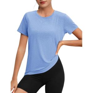 imageMAGCOMSEN Womens Tops Short Sleeve Workout Shirts UPF 50 Quick Dry Athletic Running Swim Rash GuardLight Blue