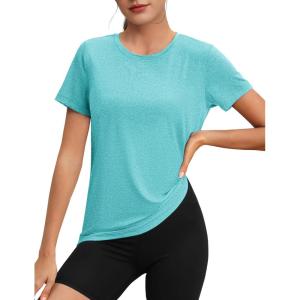 imageMAGCOMSEN Womens Tops Short Sleeve Workout Shirts UPF 50 Quick Dry Athletic Running Swim Rash GuardLight Green