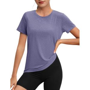 imageMAGCOMSEN Womens Tops Short Sleeve Workout Shirts UPF 50 Quick Dry Athletic Running Swim Rash GuardViolet
