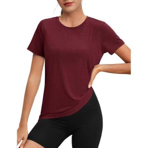 imageMAGCOMSEN Womens Tops Short Sleeve Workout Shirts UPF 50 Quick Dry Athletic Running Swim Rash GuardWine Red