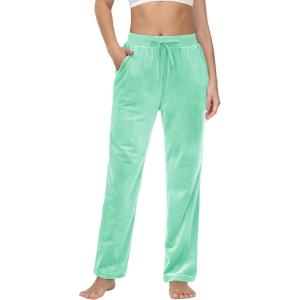 imageMAGCOMSEN Womens Velour Pants Soft Velvet Straight Leg Sweatpants Elastic Waist Warm Lounge Pant with PocketsMint Green