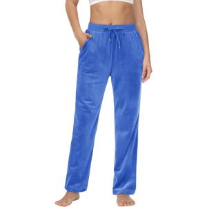 imageMAGCOMSEN Womens Velour Pants Soft Velvet Straight Leg Sweatpants Elastic Waist Warm Lounge Pant with PocketsSea Blue