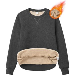 imageMAGCOMSEN Womens Winter Sweatshirts Sherpa Lined Crewneck Fleece Pullover Warm Casual Heavyweight Long Sleeve TopsDark Grey