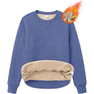 imageMAGCOMSEN Womens Winter Sweatshirts Sherpa Lined Crewneck Fleece Pullover Warm Casual Heavyweight Long Sleeve TopsGrey Blue
