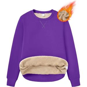 imageMAGCOMSEN Womens Winter Sweatshirts Sherpa Lined Crewneck Fleece Pullover Warm Casual Heavyweight Long Sleeve TopsPurple
