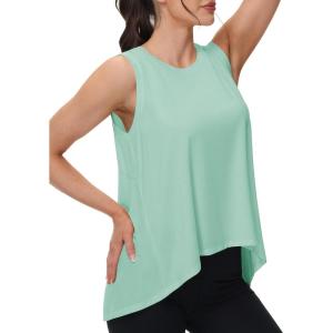 imageMAGCOMSEN Womens Workout Tank Tops Loose Fit Gym Yoga Sleeveless Shirts Athletic Running Tops FlowyGreygreen