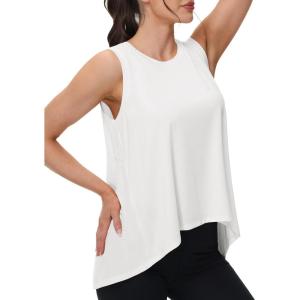 imageMAGCOMSEN Womens Workout Tank Tops Loose Fit Gym Yoga Sleeveless Shirts Athletic Running Tops FlowyWhite
