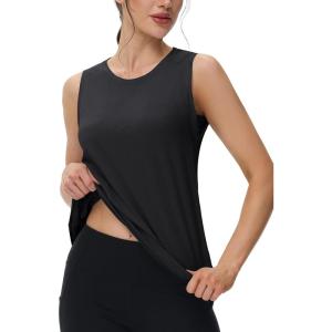 imageMAGCOMSEN Workout Tank Tops for Women Loose Fit Sleeveless Tops Quick Dry Lightweight Athletic Gym Yoga Exercise ShirtsBlack