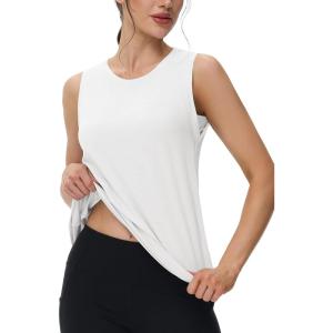 imageMAGCOMSEN Workout Tank Tops for Women Loose Fit Sleeveless Tops Quick Dry Lightweight Athletic Gym Yoga Exercise ShirtsWhite