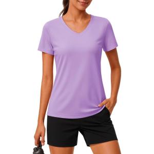 imageMAGCOMSEN Workout Tops for Women UPF 80 VNeck Short Sleeve Tee Shirt Quick Dry T Shirts Gym Athletic Yoga TopLightpurple
