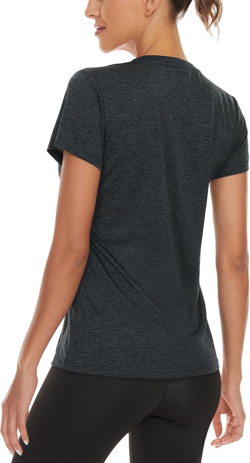 imageMAGCOMSEN 2 Pack Womens Short Sleeve Tees Moisture Wicking Shirts Summer V Neck Running TopsBlackAgreen