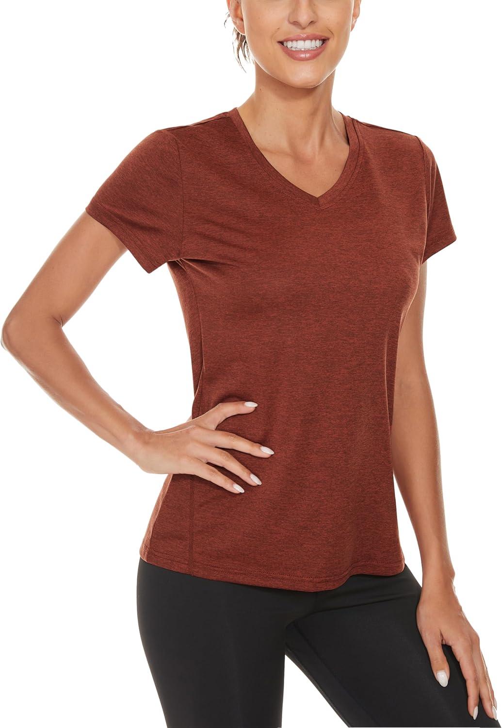 imageMAGCOMSEN 2 Pack Womens Short Sleeve Tees Moisture Wicking Shirts Summer V Neck Running TopsBlackDorange