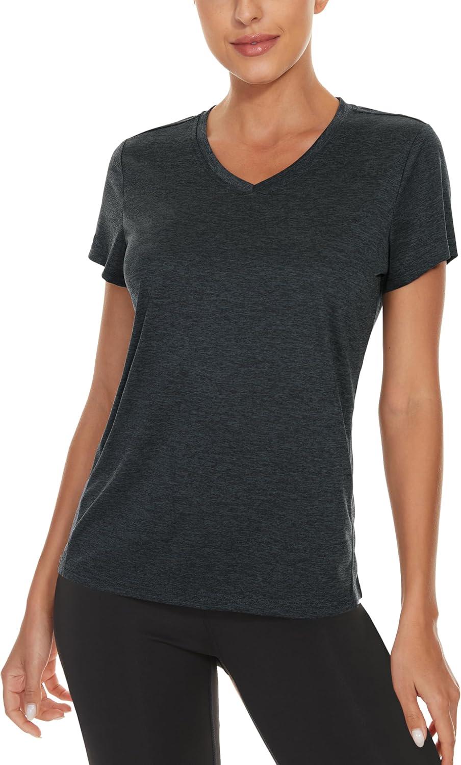 imageMAGCOMSEN 2 Pack Womens Short Sleeve Tees Moisture Wicking Shirts Summer V Neck Running TopsBlackDorange