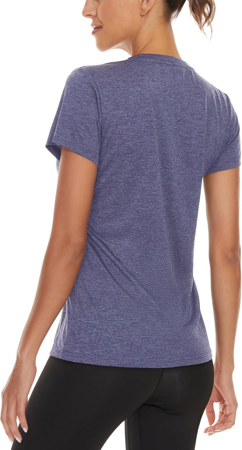 imageMAGCOMSEN 2 Pack Womens Short Sleeve Tees Moisture Wicking Shirts Summer V Neck Running TopsBlackViolet