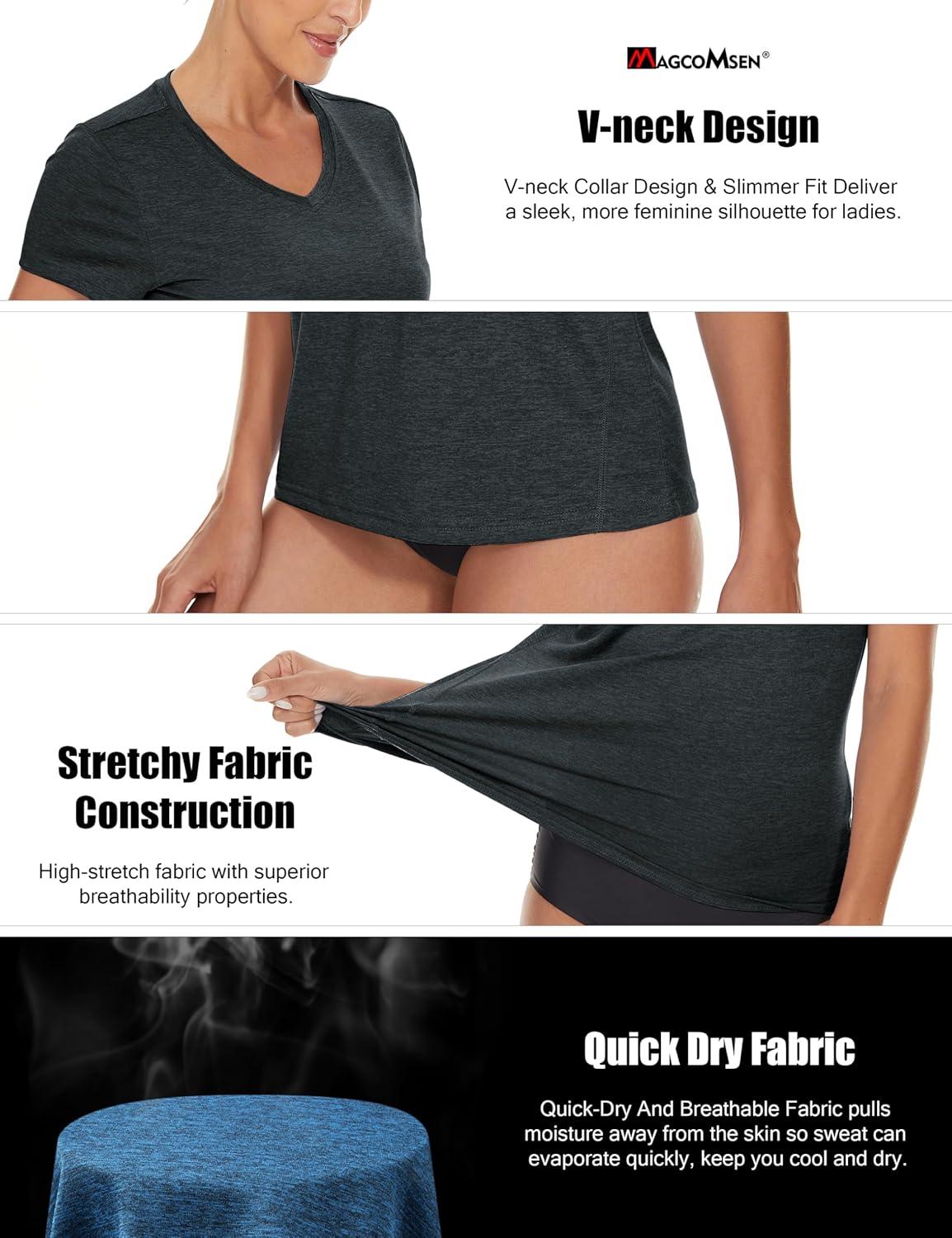 imageMAGCOMSEN 2 Pack Womens Short Sleeve Tees Moisture Wicking Shirts Summer V Neck Running TopsBlackViolet