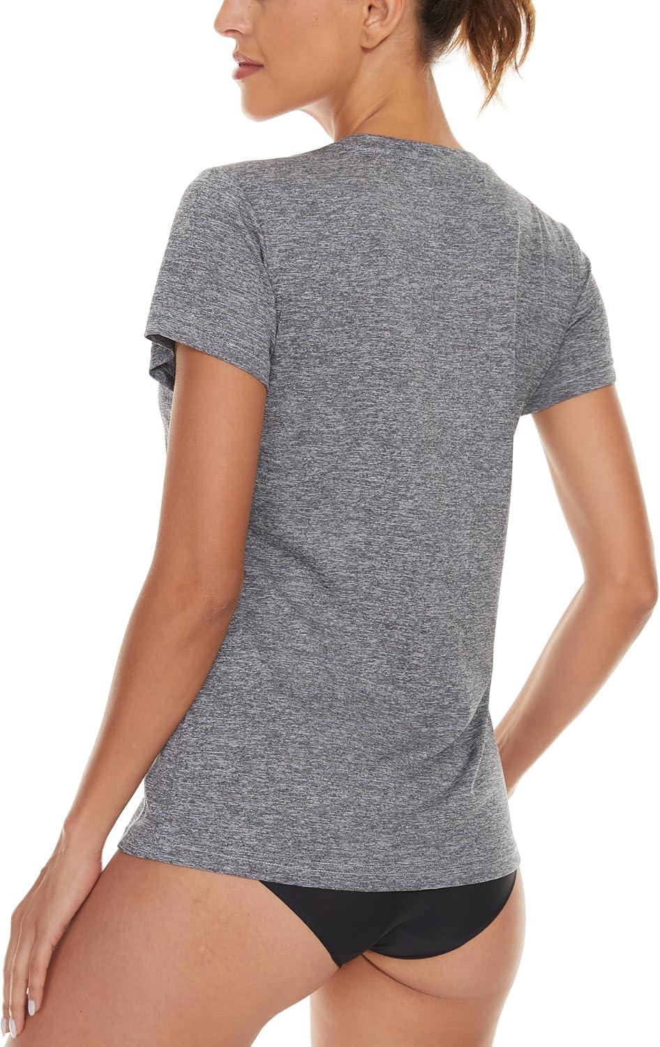 imageMAGCOMSEN 2 Pack Womens Short Sleeve Tees Moisture Wicking Shirts Summer V Neck Running TopsDgryPink