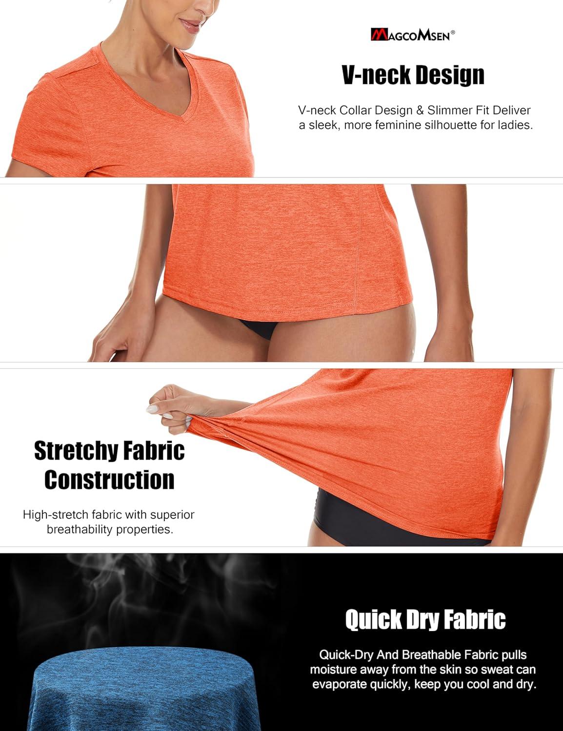 imageMAGCOMSEN 2 Pack Womens Short Sleeve Tees Moisture Wicking Shirts Summer V Neck Running TopsMblueOrange