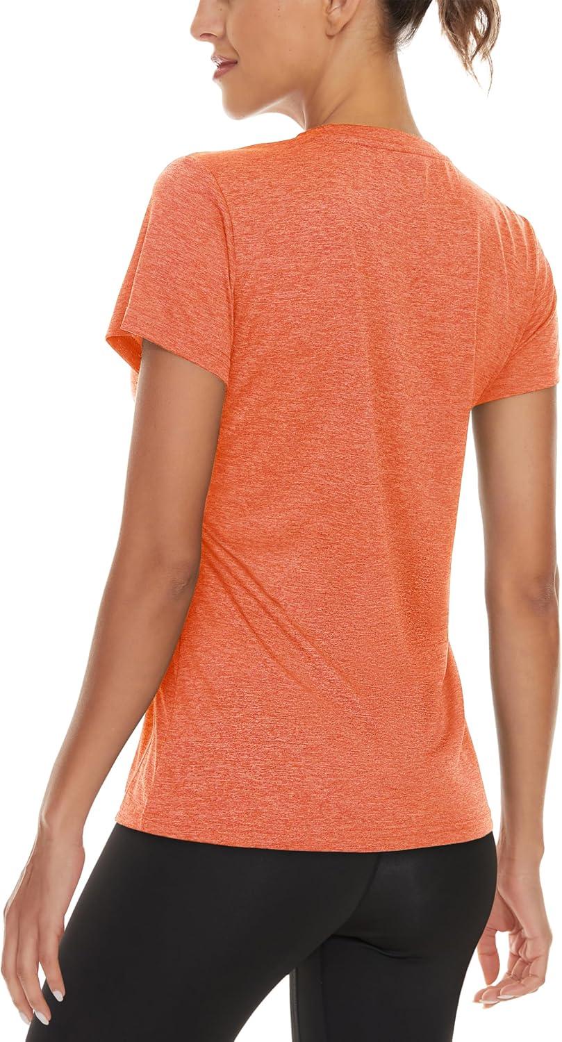 imageMAGCOMSEN 2 Pack Womens Short Sleeve Tees Moisture Wicking Shirts Summer V Neck Running TopsMblueOrange