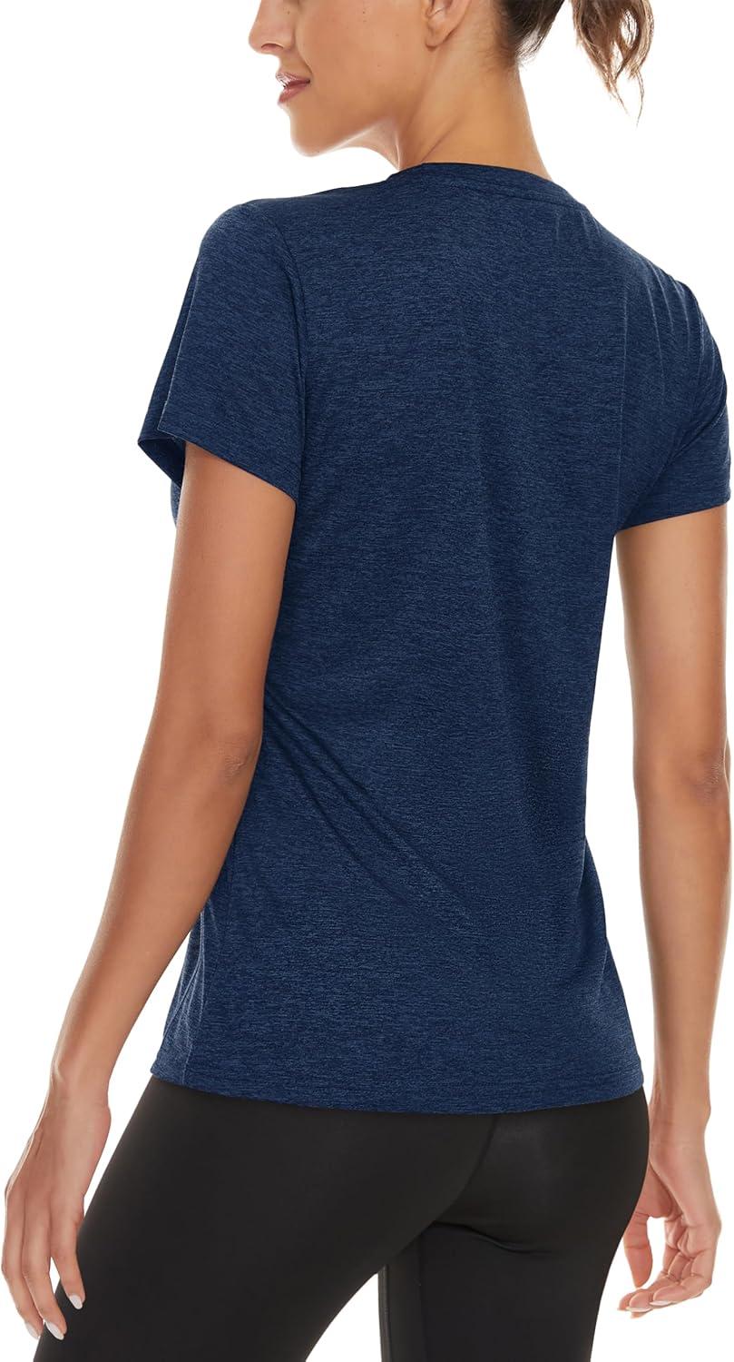 imageMAGCOMSEN 2 Pack Womens Short Sleeve Tees Moisture Wicking Shirts Summer V Neck Running TopsPblueDblue
