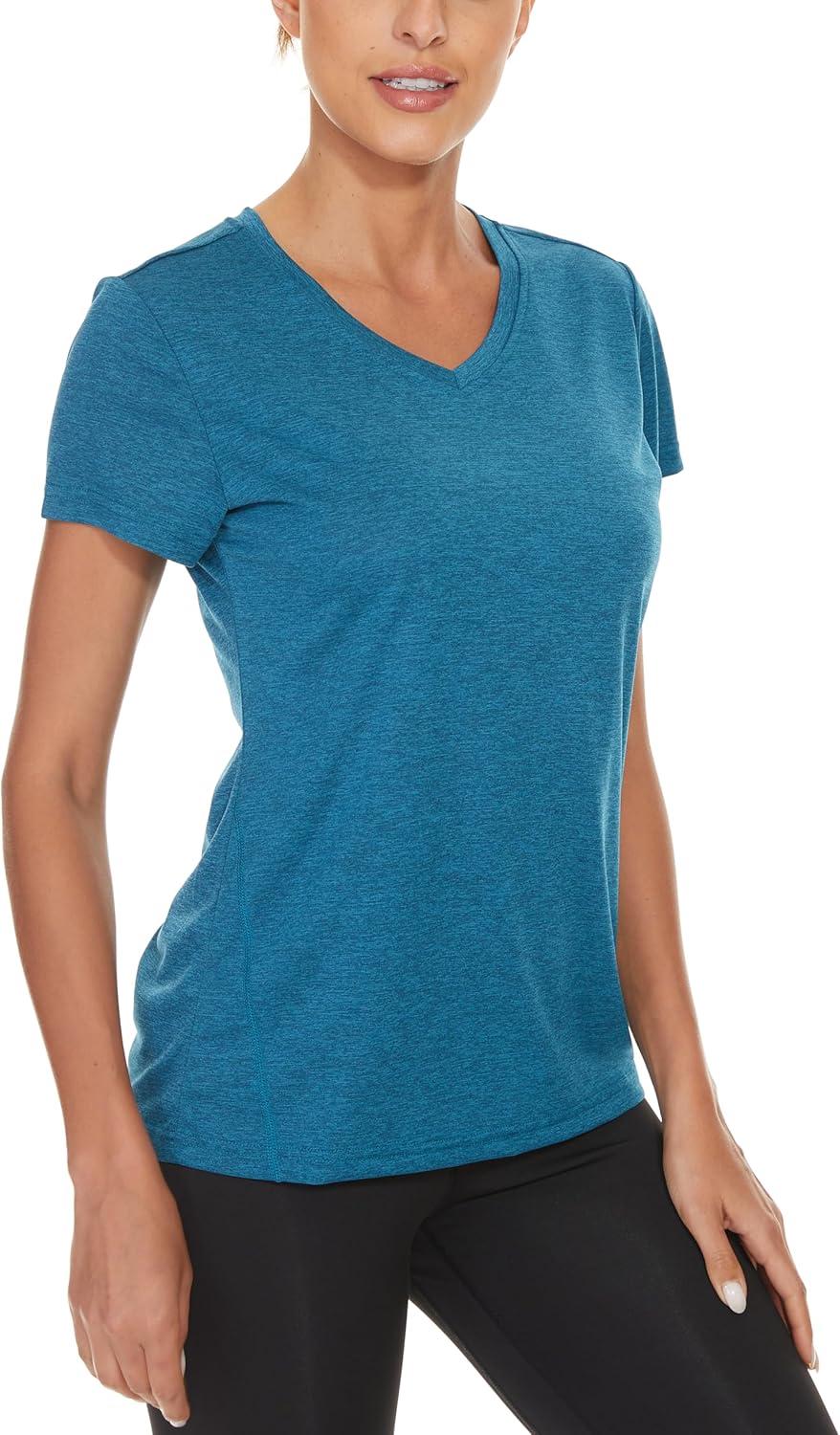 imageMAGCOMSEN 2 Pack Womens Short Sleeve Tees Moisture Wicking Shirts Summer V Neck Running TopsPinkPblue