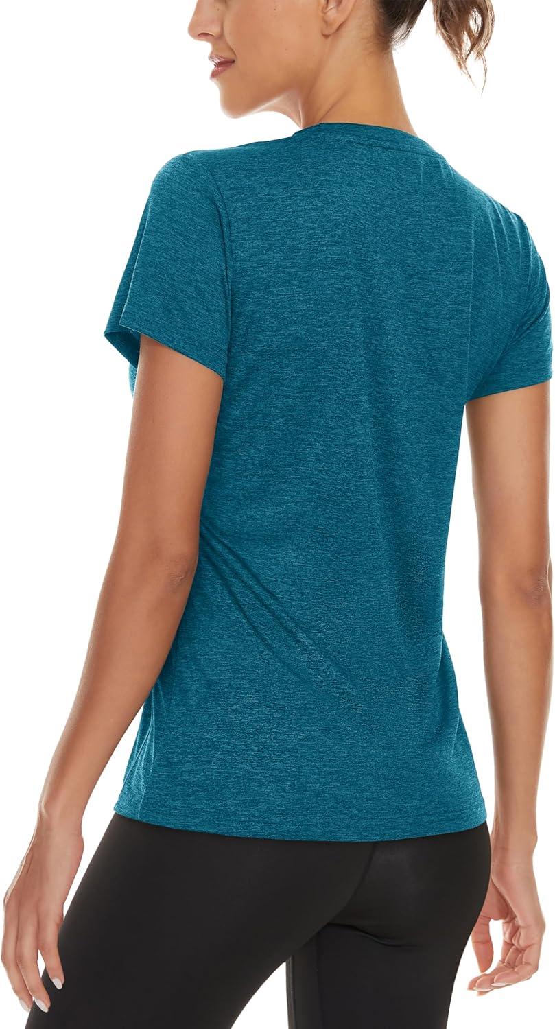 imageMAGCOMSEN 2 Pack Womens Short Sleeve Tees Moisture Wicking Shirts Summer V Neck Running TopsPinkPblue