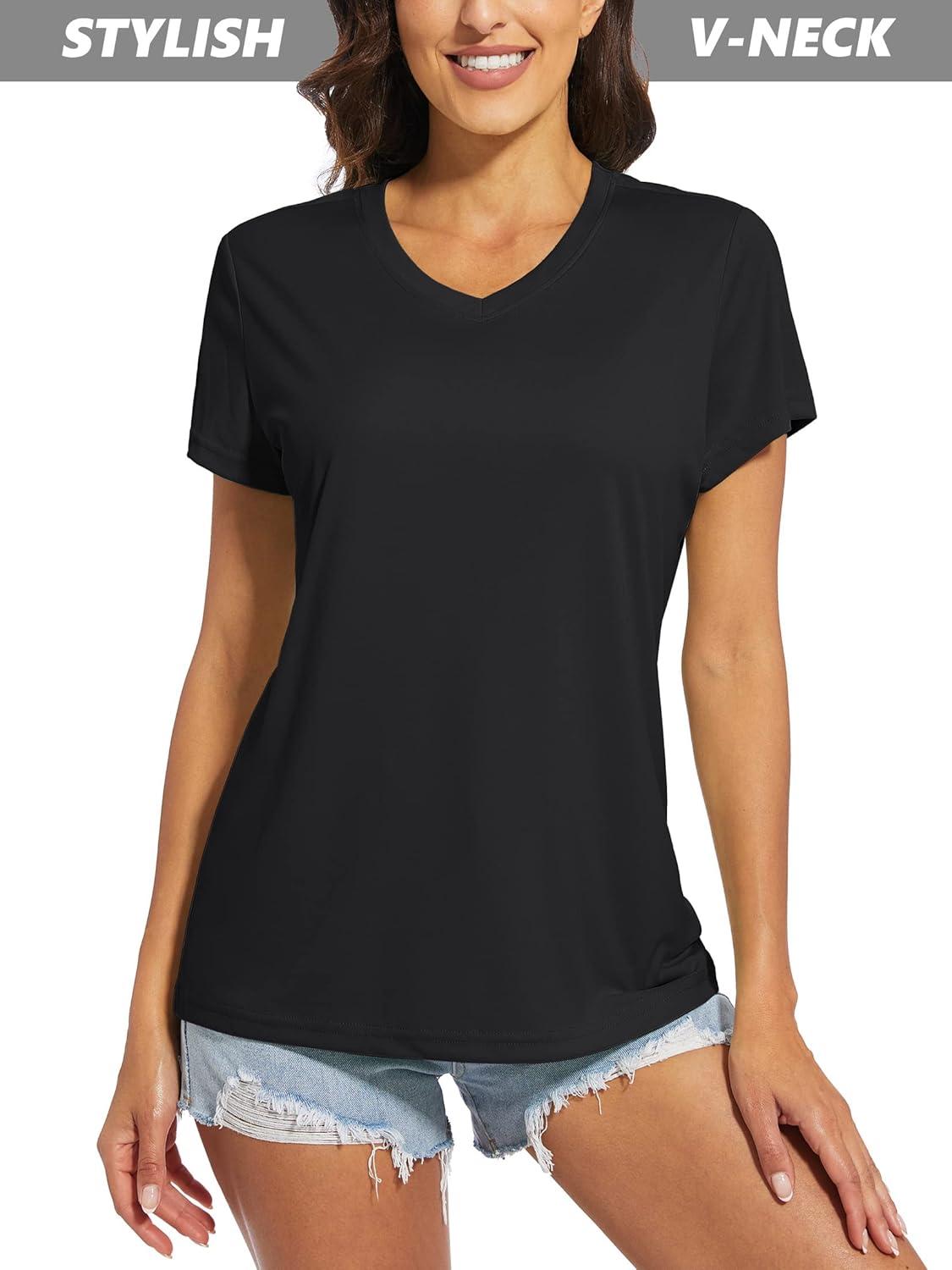 imageMAGCOMSEN 2 Pack Womens T Shirts VNeck Short Sleeve UPF 50 Sun Protection Workout Quick Dry Shirts Tee TopsBlackYellow