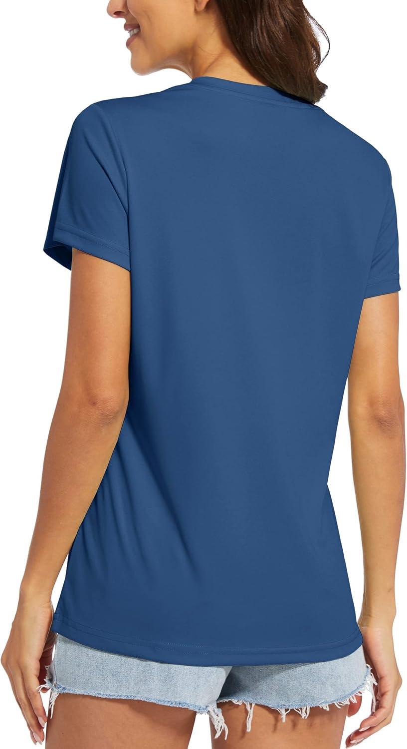 imageMAGCOMSEN 2 Pack Womens T Shirts VNeck Short Sleeve UPF 50 Sun Protection Workout Quick Dry Shirts Tee TopsBlue GreyLight Blue