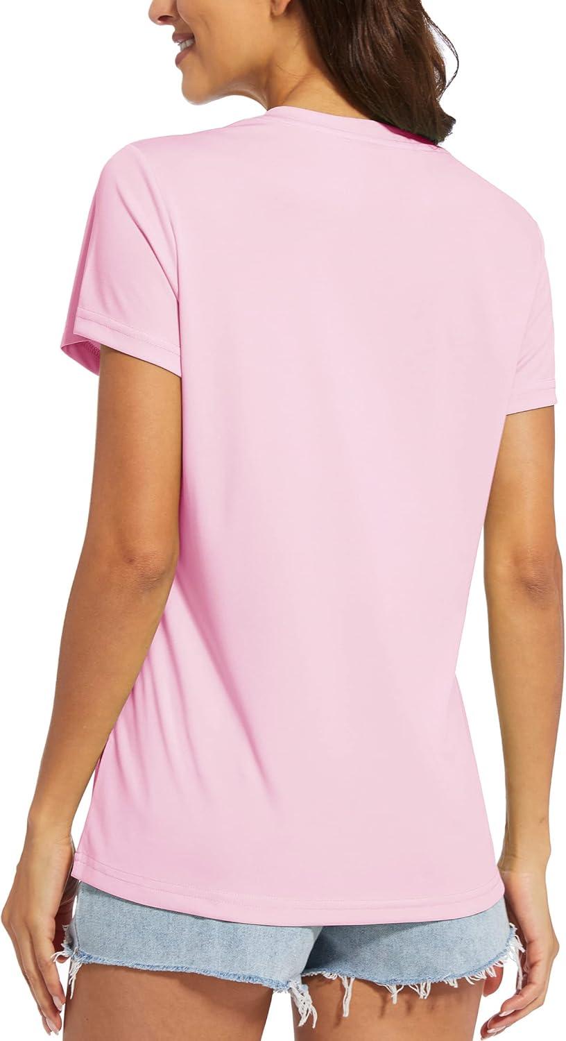 imageMAGCOMSEN 2 Pack Womens T Shirts VNeck Short Sleeve UPF 50 Sun Protection Workout Quick Dry Shirts Tee TopsLight PinkLightgrey