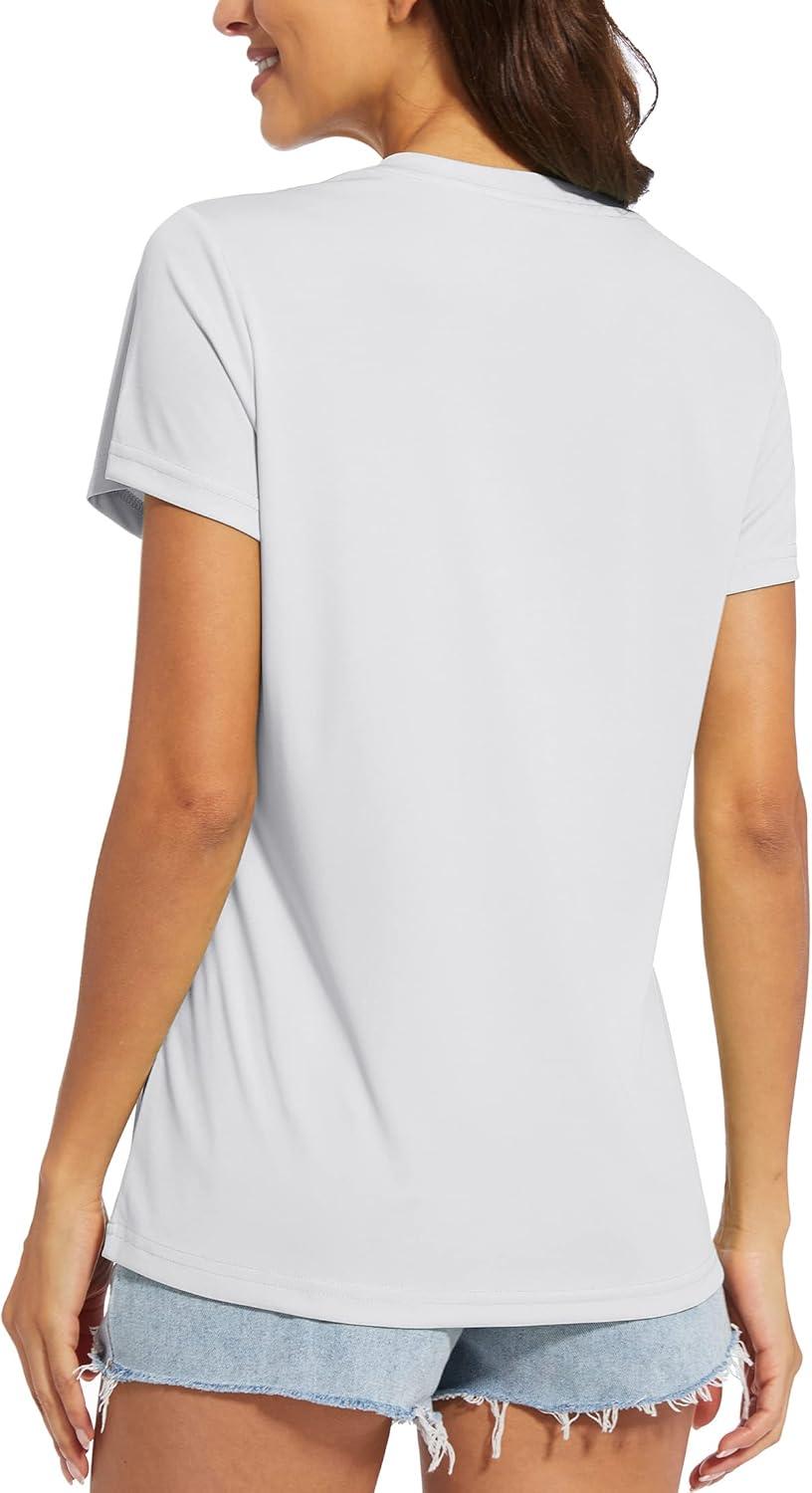 imageMAGCOMSEN 2 Pack Womens T Shirts VNeck Short Sleeve UPF 50 Sun Protection Workout Quick Dry Shirts Tee TopsWhiteBlack