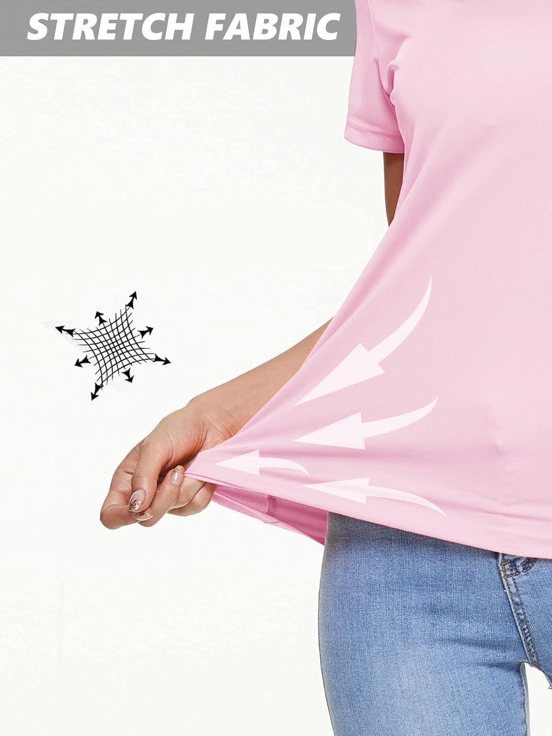 imageMAGCOMSEN 2 Pack Womens T Shirts VNeck Short Sleeve UPF 50 Sun Protection Workout Quick Dry Shirts Tee TopsWhiteLight Pink