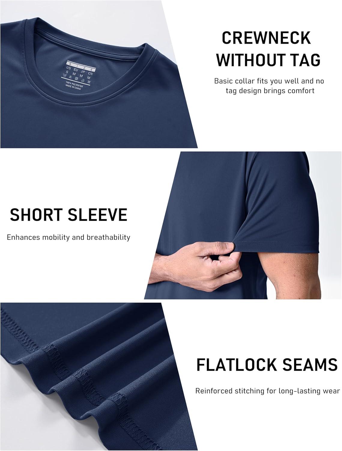 imageMAGCOMSEN 3 Pack Mens Short Sleeve Quick Dry Shirts Moisture Wicking UPF 50 Athletic Running Gym Workout Swim TShirtsBlackLight GreyNavy