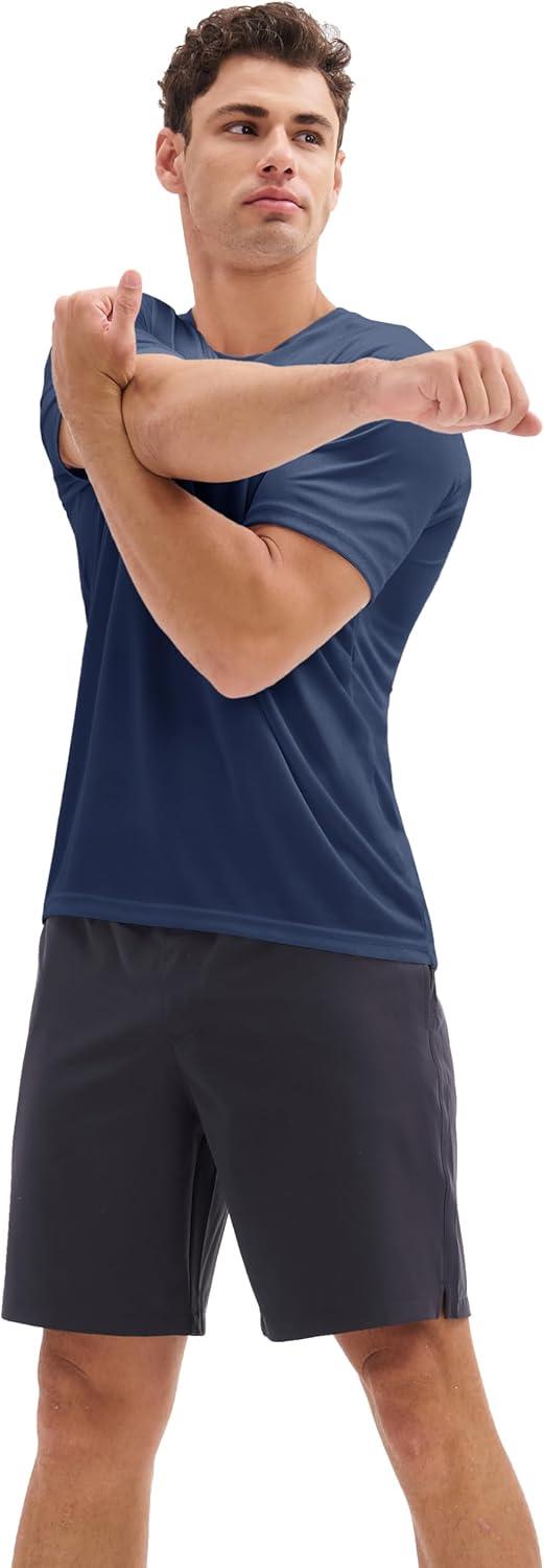 imageMAGCOMSEN 3 Pack Mens Short Sleeve Quick Dry Shirts Moisture Wicking UPF 50 Athletic Running Gym Workout Swim TShirtsBlackLight GreyNavy