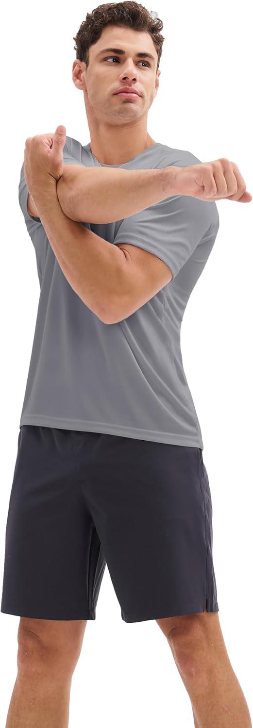 imageMAGCOMSEN 3 Pack Mens Short Sleeve Quick Dry Shirts Moisture Wicking UPF 50 Athletic Running Gym Workout Swim TShirtsBlackLight GreyWhite