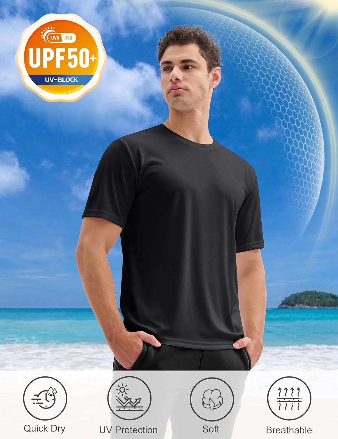 imageMAGCOMSEN 3 Pack Mens Short Sleeve Quick Dry Shirts Moisture Wicking UPF 50 Athletic Running Gym Workout Swim TShirtsBlackWhiteNavy