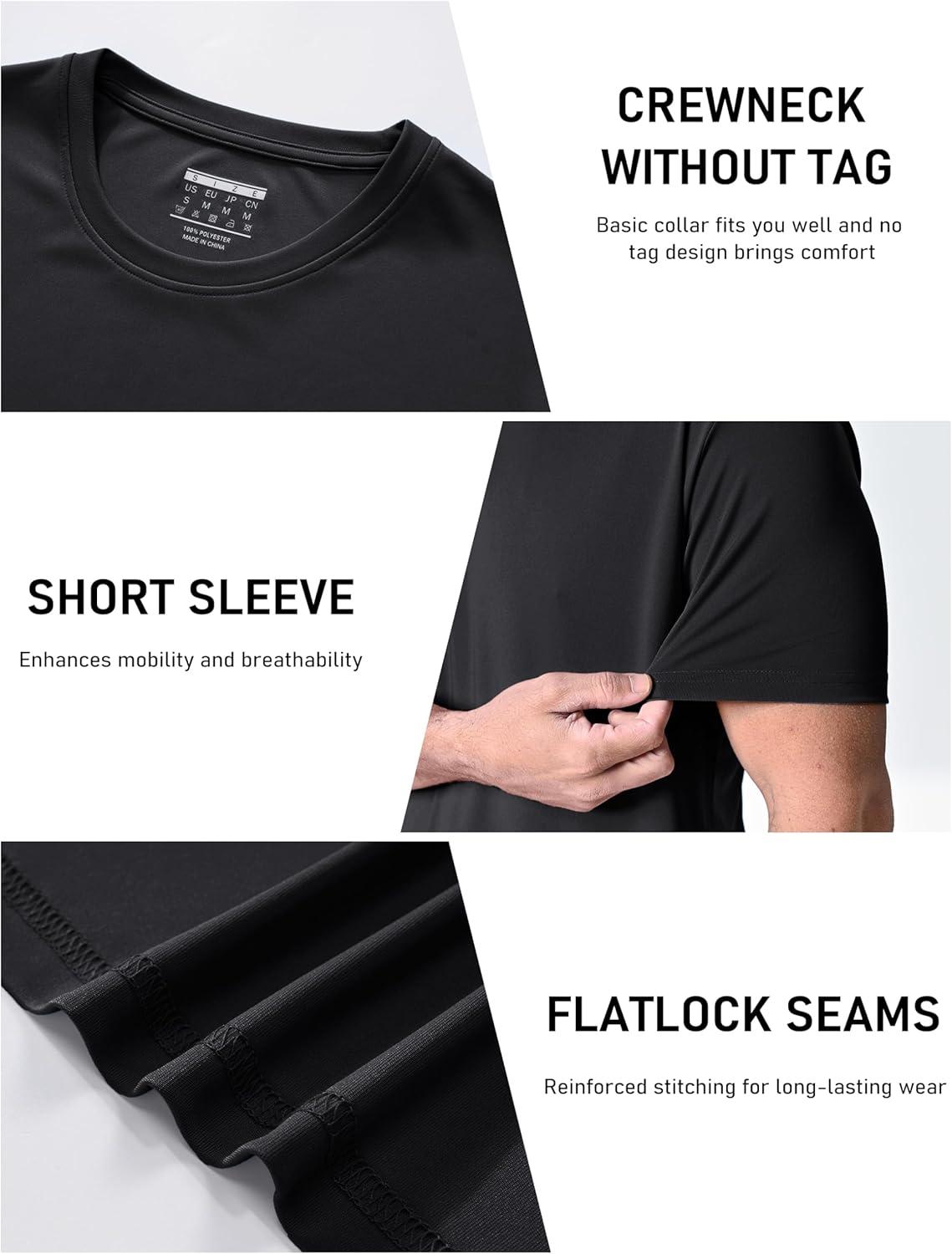 imageMAGCOMSEN 3 Pack Mens Short Sleeve Quick Dry Shirts Moisture Wicking UPF 50 Athletic Running Gym Workout Swim TShirtsBlackWhiteNavy