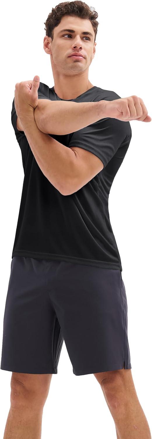 imageMAGCOMSEN 3 Pack Mens Short Sleeve Quick Dry Shirts Moisture Wicking UPF 50 Athletic Running Gym Workout Swim TShirtsBlackWhiteNavy
