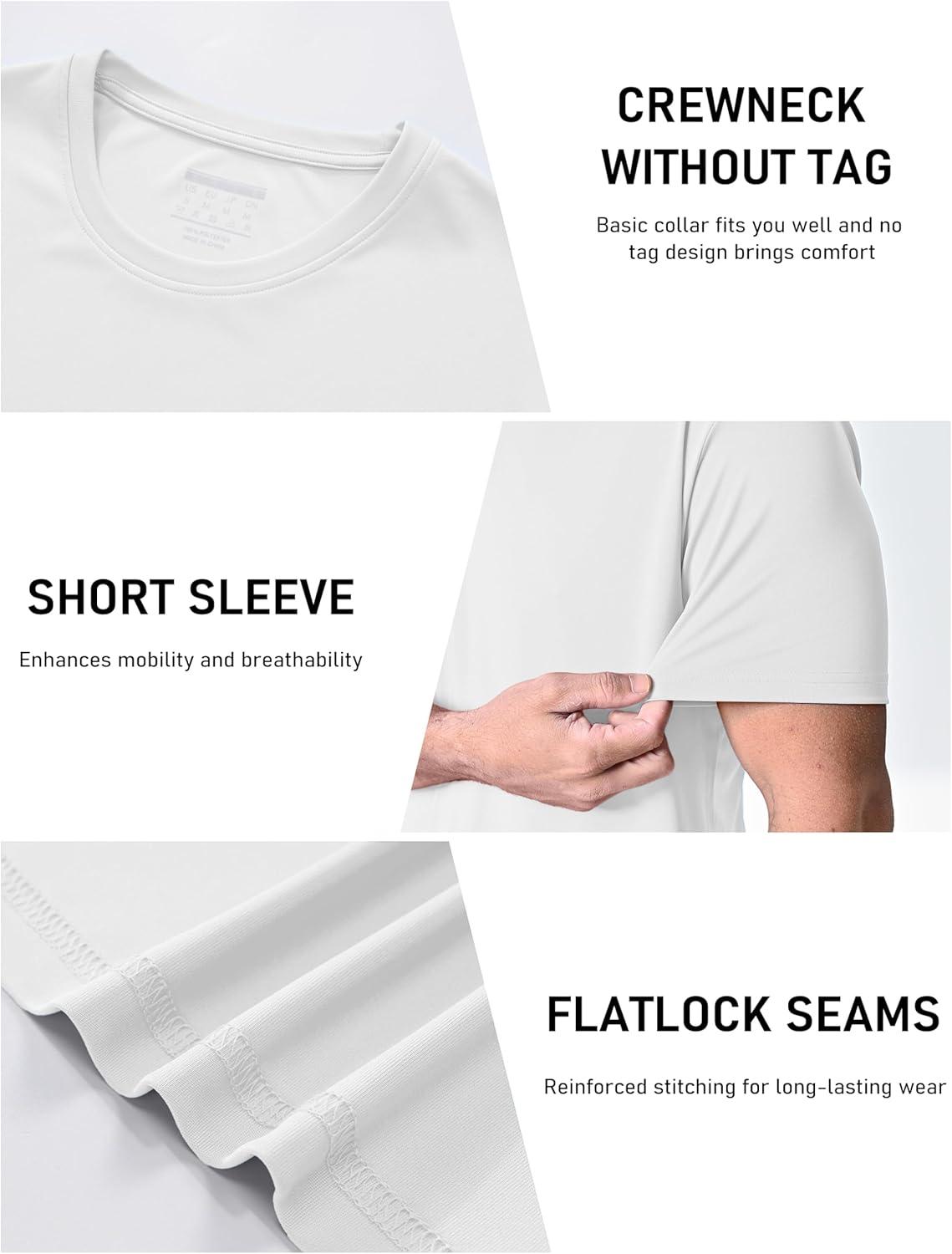 imageMAGCOMSEN 3 Pack Mens Short Sleeve Quick Dry Shirts Moisture Wicking UPF 50 Athletic Running Gym Workout Swim TShirtsBlackWhiteSky Blue