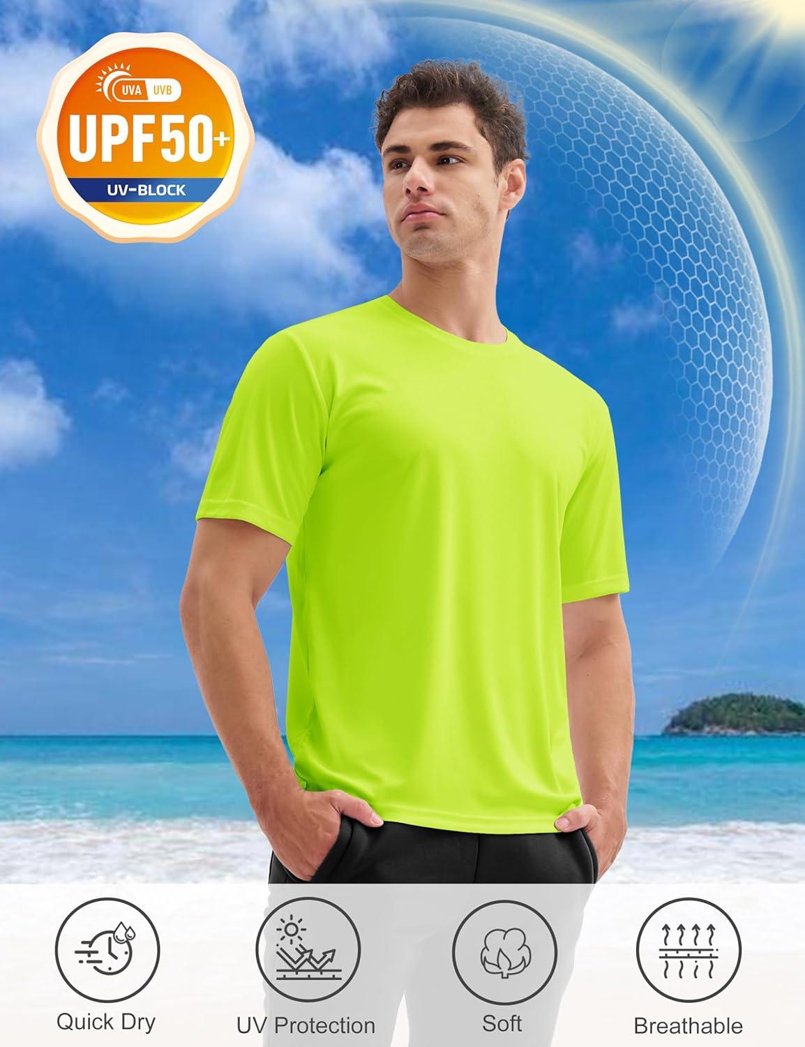 imageMAGCOMSEN 3 Pack Mens Short Sleeve Quick Dry Shirts Moisture Wicking UPF 50 Athletic Running Gym Workout Swim TShirtsFlgreenBlackWhite