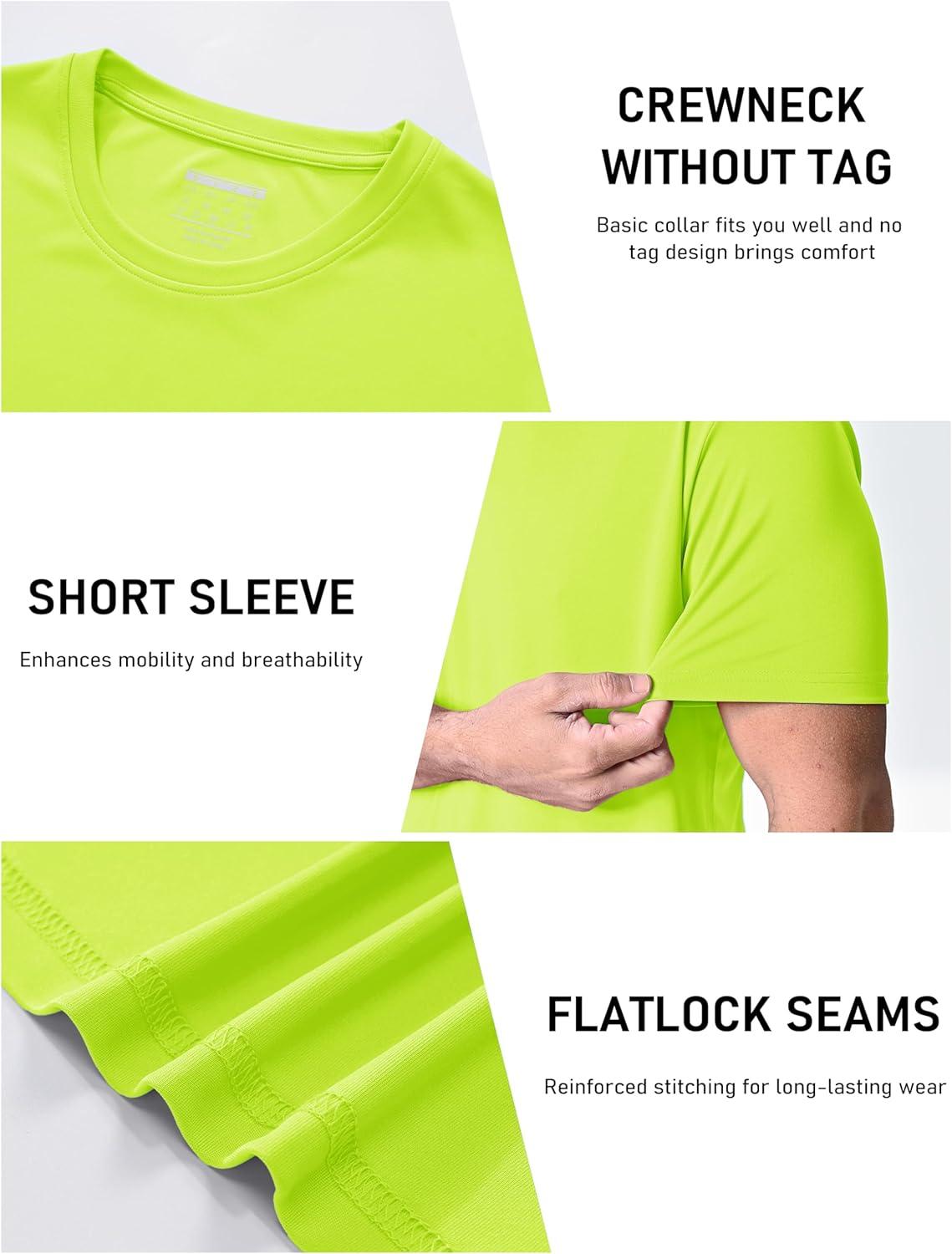 imageMAGCOMSEN 3 Pack Mens Short Sleeve Quick Dry Shirts Moisture Wicking UPF 50 Athletic Running Gym Workout Swim TShirtsFlgreenBlackWhite