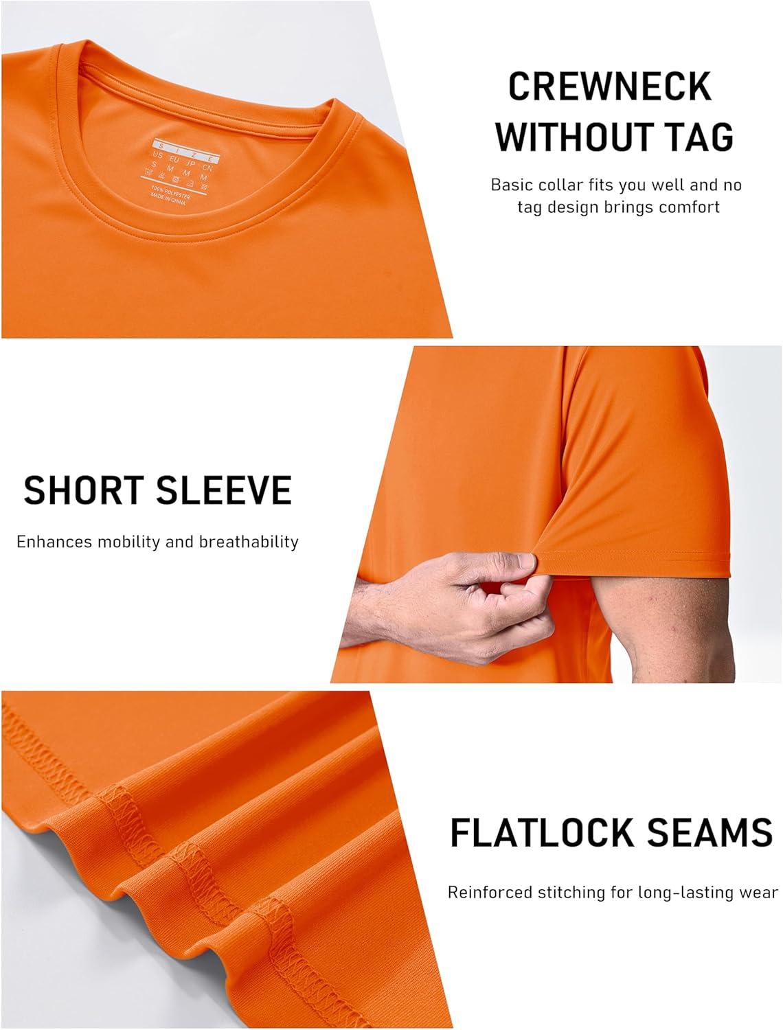 imageMAGCOMSEN 3 Pack Mens Short Sleeve Quick Dry Shirts Moisture Wicking UPF 50 Athletic Running Gym Workout Swim TShirtsFlgreenOrangeWhite
