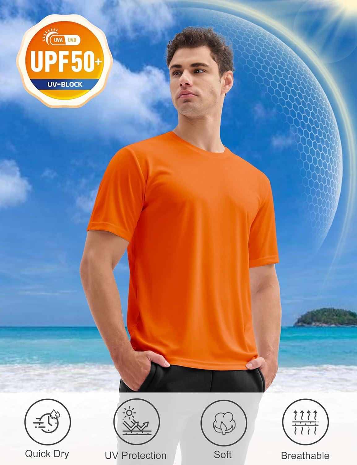 imageMAGCOMSEN 3 Pack Mens Short Sleeve Quick Dry Shirts Moisture Wicking UPF 50 Athletic Running Gym Workout Swim TShirtsFlgreenOrangeWhite
