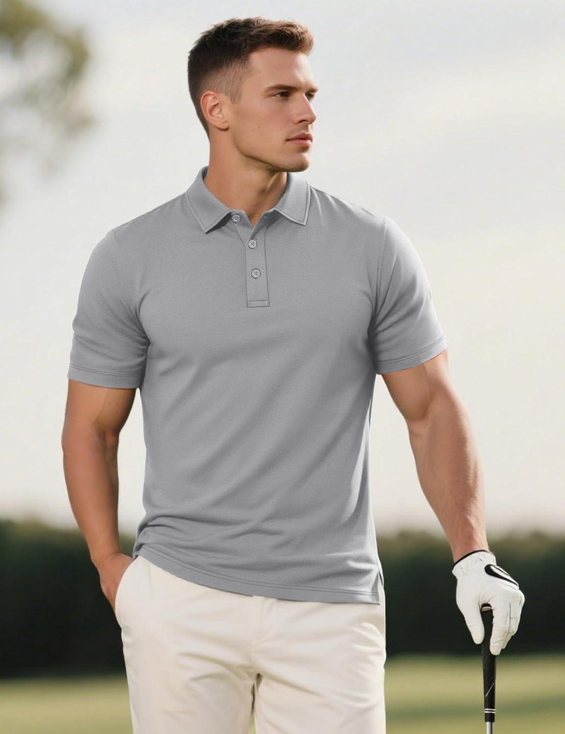 imageMAGCOMSEN 5 Pack Mens Polo Shirts Short Sleeve Dry Fit Moisture Wicking Golf Polos Performance Casual Collared ShirtsBlackArmy GreenKhakiNavyDark Grey