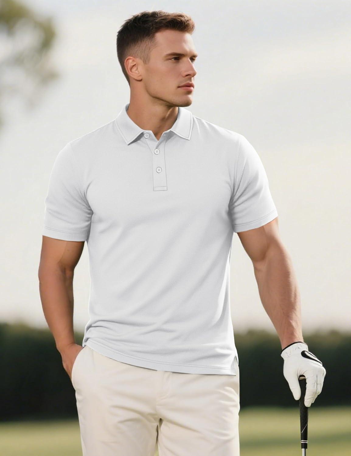 imageMAGCOMSEN 5 Pack Mens Polo Shirts Short Sleeve Dry Fit Moisture Wicking Golf Polos Performance Casual Collared ShirtsBlackDark GreyNavyWhiteArmy Green