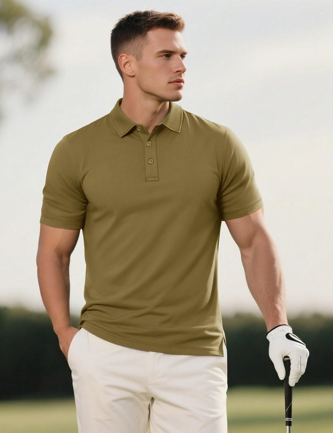 imageMAGCOMSEN 5 Pack Mens Polo Shirts Short Sleeve Dry Fit Moisture Wicking Golf Polos Performance Casual Collared ShirtsBlackKhakiLight GreyDark GreyWhite