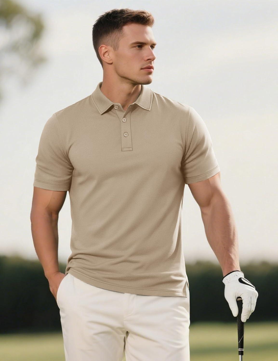 imageMAGCOMSEN 5 Pack Mens Polo Shirts Short Sleeve Dry Fit Moisture Wicking Golf Polos Performance Casual Collared ShirtsBlackNavyBright BlueLight GreyArmy Green